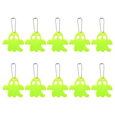 BESTOYARD 10Pcs Halloween Ghost Pendant Green PVC Reflectors for Night Use Keychain Gifts Charms Safe Riding Accessories