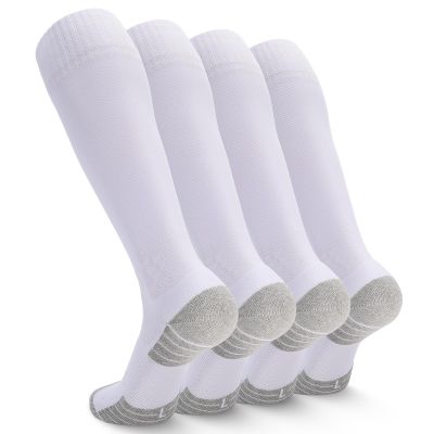 Ultrafun 4 Pairs Soccer Socks Men Youth Kids Cushioned Knee High Team Sports Football Socks (US, Alpha, Large, White)