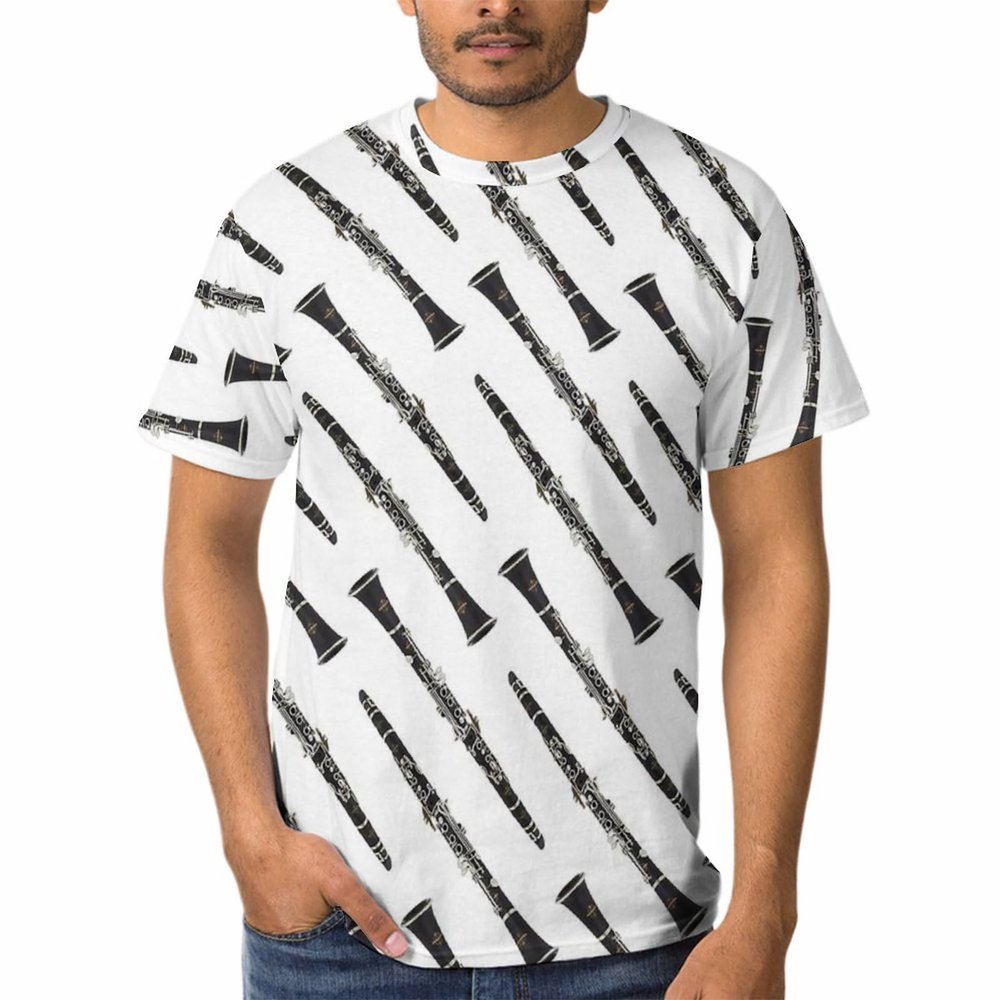 Fun Musical Instrument Clarinet Men's Crewneck Short Sleeve T Shirts Novelty Graphic Casual Tee Tops M