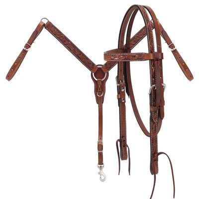 Western Horse Headstall Bridle Breast Collar Reins Tack Set Leather Floral Tooled Handmade Full Cob Pony Breastplate ME-HBC-083 (Pony)