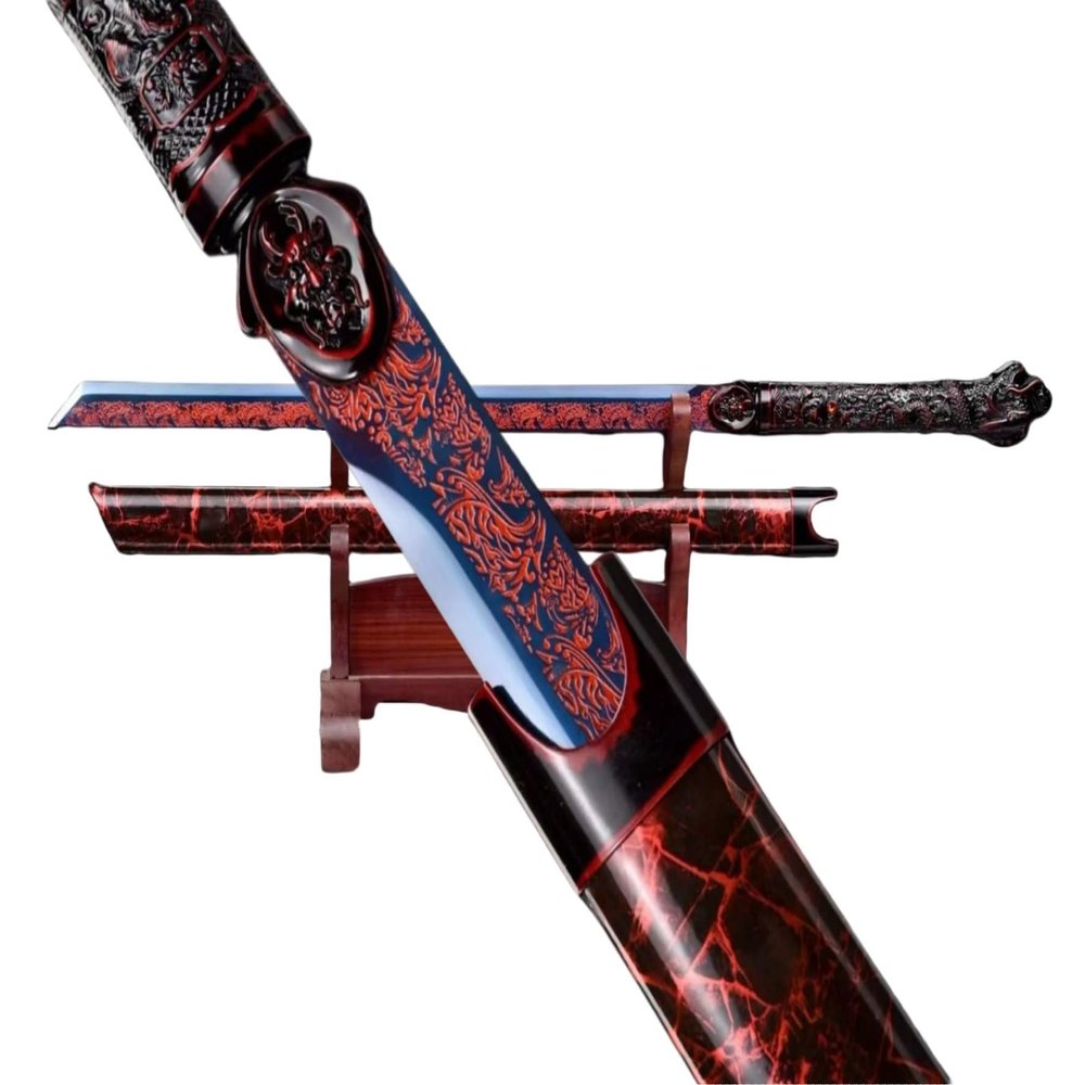 LOONGSWORD Chinese Loong Saber Sword Real(Forged High Carbon Steel red Blade,Alloy Fittings) Cut Tree