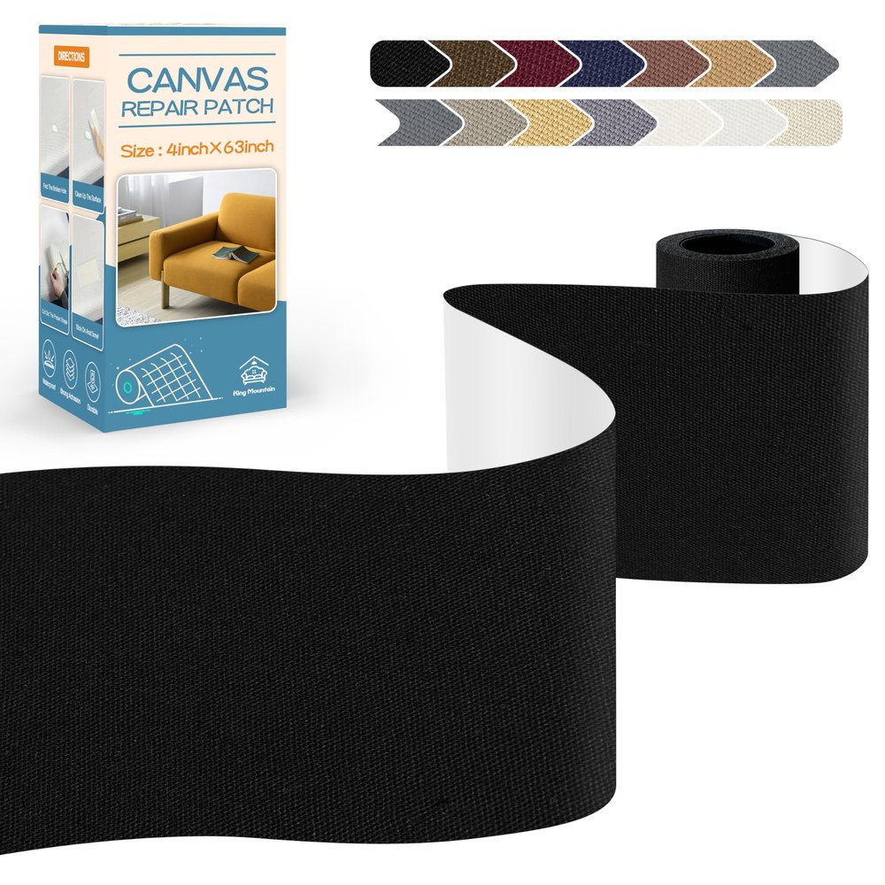 KING MOUNTAIN Canvas Repair Tape,Outdoor Gear Patch, 463 Inches,Waterproof,Self-Adhesive for Repairing Boat Covers,Sun Shades,Sofas,Tents,Lounge Chairs,Awnings (Black)