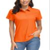 MAGCOMSEN Polo Shirts for Women Short Sleeve UPF 50+ Sun Protection Golf Polos Casual Quick Dry Collared Shirt Orange S view 1