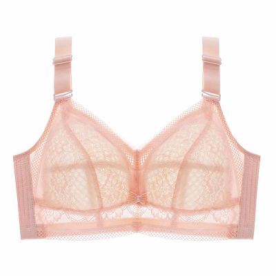 Sexy Thin lace Cup Surface Ultra Thin Lining Breathable Bra Women Floral Bralette Plus Size Full Cup (Color : Flesh, Size : 100C)