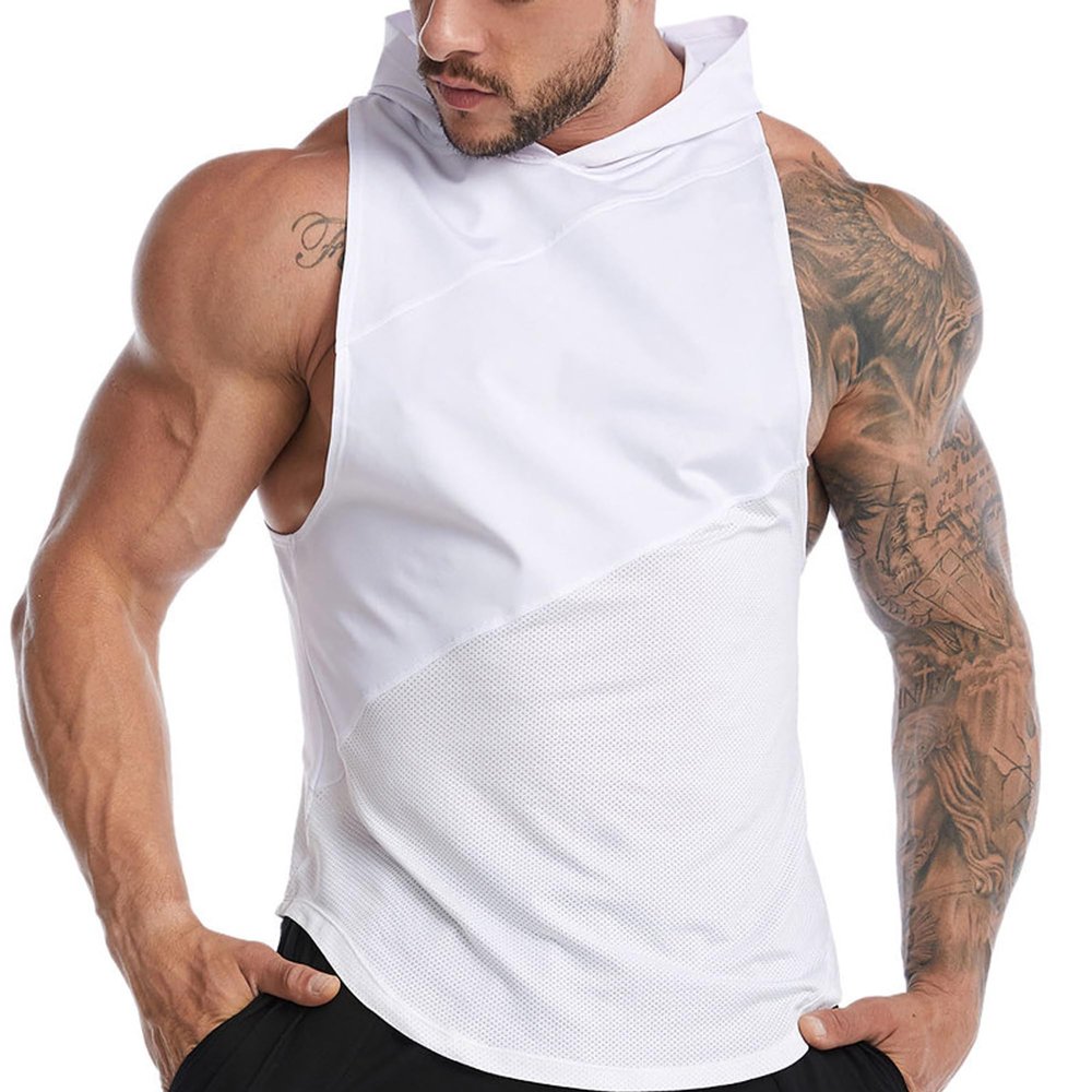 Jueshanzj Men's Fitness Sports Undershirt Hooded Quick Dry Undershirt White M
