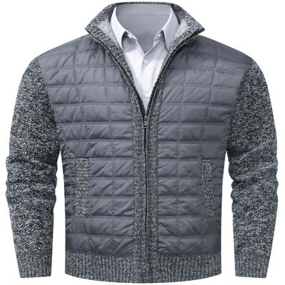 VtuAOL Men's Slim Zip Up Sweater Thick Knitted Casual Cardigan Sweaters with Pockets Dark Grey US 2XL