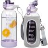 Seekua 48 oz Large Sports Glass Water Bottle with Straw & Time Marker, Motivational Daily Glass Drinking Bottle with Strap for Fruit Infused Water, Smoothie, Coffee view 1