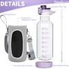 Seekua 48 oz Large Sports Glass Water Bottle with Straw & Time Marker, Motivational Daily Glass Drinking Bottle with Strap for Fruit Infused Water, Smoothie, Coffee view 3