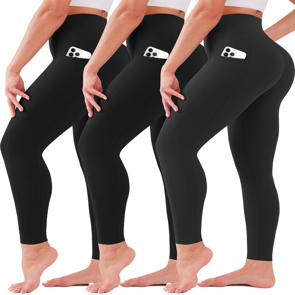 3 Pack Leggings for Women High Waisted No See-Through Tummy Control Soft Yoga Pants Womens Workout Athletic Running Leggings Black/Black/Black