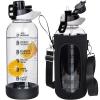 Seekua 48 oz Large Sports Glass Water Bottle with Straw & Time Marker, Motivational Daily Glass Drinking Bottle with Strap for Fruit Infused Water, Smoothie, Coffee view 1