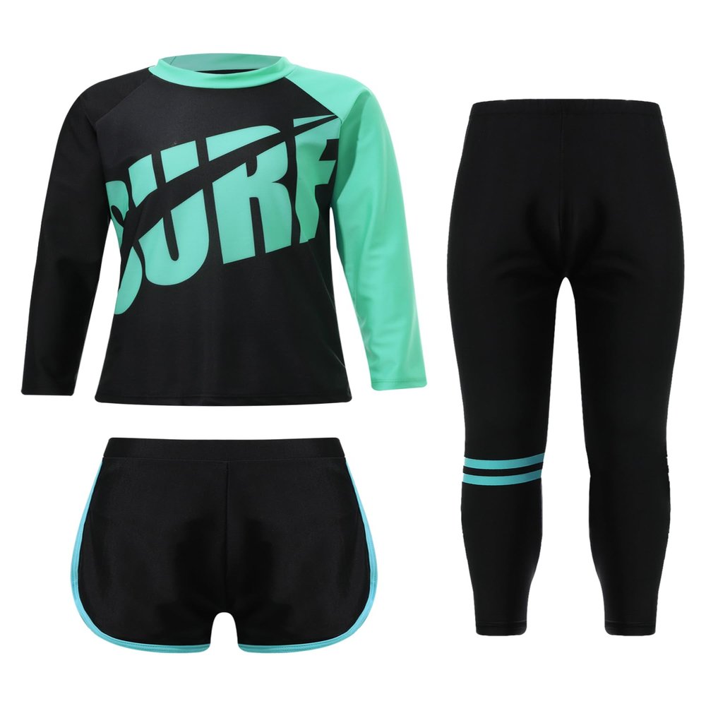 iiniim Kids 3 Piece Long Sleeve Swimsuits Rash Guard Swimwear UPF 50+ Swim Shirt Legging Pants Bathing Suit Blue 2-3 Years