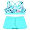 winying Kids Girls 2Pcs Tankini Tracksuit Sport Gymnastics Crop Top with Shorts Swimsuit Swimwear Activewear Light 10 Years view 3