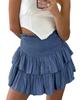 ebossy Women's Pleated Skater Skirt Smocked High Waist Tiered Ruffles Flared Mini Lingerie Skirts (L, Blue Grey) view 1