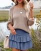 ebossy Women's Pleated Skater Skirt Smocked High Waist Tiered Ruffles Flared Mini Lingerie Skirts (L, Blue Grey) view 2