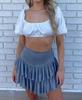 ebossy Women's Pleated Skater Skirt Smocked High Waist Tiered Ruffles Flared Mini Lingerie Skirts (L, Blue Grey) view 3