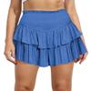 ebossy Women's Pleated Skater Skirt Smocked High Waist Tiered Ruffles Flared Mini Lingerie Skirts (S, Blue) view 1