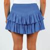 ebossy Women's Pleated Skater Skirt Smocked High Waist Tiered Ruffles Flared Mini Lingerie Skirts (S, Blue) view 2