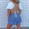 ebossy Women's Pleated Skater Skirt Smocked High Waist Tiered Ruffles Flared Mini Lingerie Skirts (S, Blue) view 4
