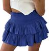 ebossy Women's Pleated Skater Skirt Smocked High Waist Tiered Ruffles Flared Mini Lingerie Skirts (L, Royal Blue) view 1