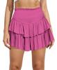 ebossy Women's Pleated Skater Skirt Smocked High Waist Tiered Ruffles Flared Mini Lingerie Skirts (XL, Magenta) view 1