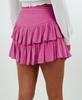 ebossy Women's Pleated Skater Skirt Smocked High Waist Tiered Ruffles Flared Mini Lingerie Skirts (XL, Magenta) view 2