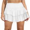 ebossy Women's Pleated Skater Skirt Smocked High Waist Tiered Ruffles Flared Mini Lingerie Skirts (M, White) view 1