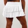 ebossy Women's Pleated Skater Skirt Smocked High Waist Tiered Ruffles Flared Mini Lingerie Skirts (M, White) view 2