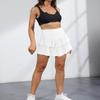 ebossy Women's Pleated Skater Skirt Smocked High Waist Tiered Ruffles Flared Mini Lingerie Skirts (M, White) view 3