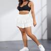 ebossy Women's Pleated Skater Skirt Smocked High Waist Tiered Ruffles Flared Mini Lingerie Skirts (M, White) view 4
