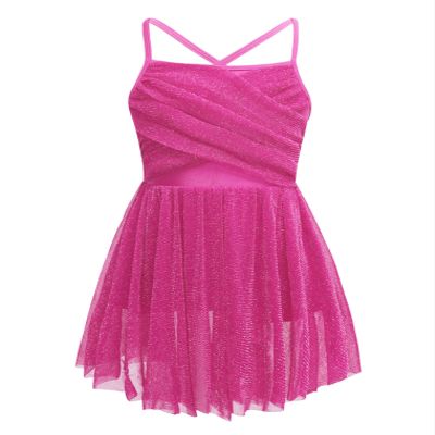 vastwit Kids Girls Glittery Mesh Ballet Latin Dance Leotard Spaghetti Shoulder Straps Gymnastics Dresses Rose D 10 Years