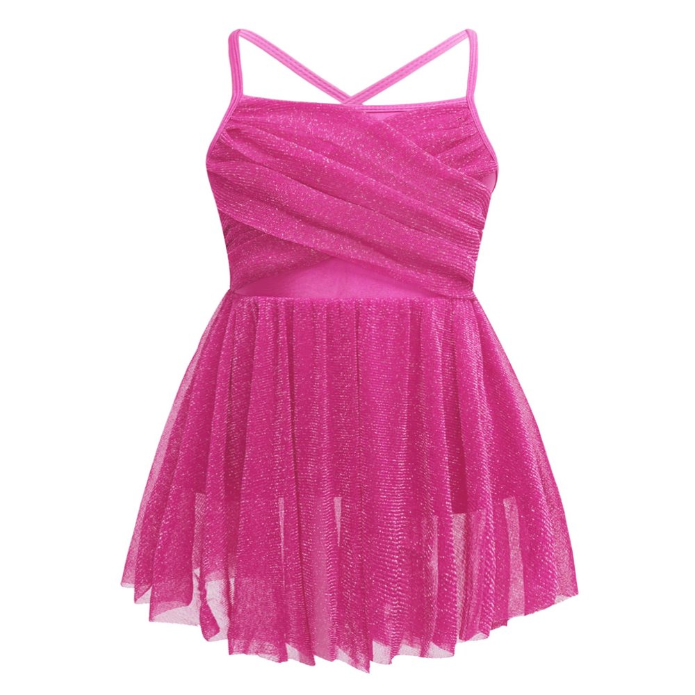 vastwit Kids Girls Glittery Mesh Ballet Latin Dance Leotard Spaghetti Shoulder Straps Gymnastics Dresses Rose D 10 Years