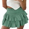 ebossy Women's Pleated Skater Skirt Smocked High Waist Tiered Ruffles Flared Mini Lingerie Skirts (S, Light Green) view 1