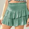 ebossy Women's Pleated Skater Skirt Smocked High Waist Tiered Ruffles Flared Mini Lingerie Skirts (S, Light Green) view 2