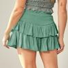 ebossy Women's Pleated Skater Skirt Smocked High Waist Tiered Ruffles Flared Mini Lingerie Skirts (S, Light Green) view 3