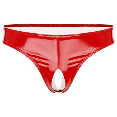YiZYiF Men's Wetlook Bikini Briefs Underwear Open Front Pouch G-String Thongs Boxer Shorts Panties Red X-Large