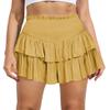 ebossy Women's Pleated Skater Skirt Smocked High Waist Tiered Ruffles Flared Mini Lingerie Skirts (M, Yellow) view 1