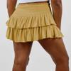 ebossy Women's Pleated Skater Skirt Smocked High Waist Tiered Ruffles Flared Mini Lingerie Skirts (M, Yellow) view 2