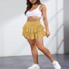 ebossy Women's Pleated Skater Skirt Smocked High Waist Tiered Ruffles Flared Mini Lingerie Skirts (M, Yellow) view 3