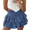 ebossy Women's Pleated Skater Skirt Smocked High Waist Tiered Ruffles Flared Mini Lingerie Skirts (M, Blue Grey) view 1