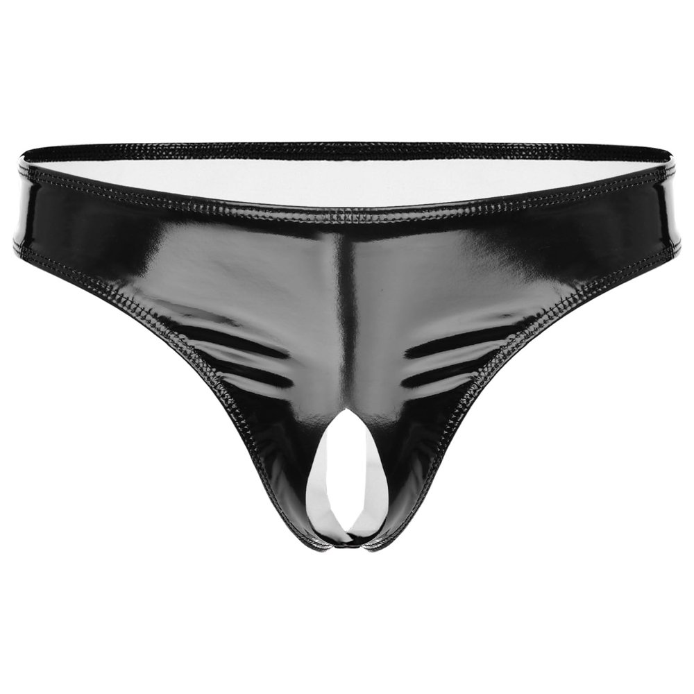YiZYiF Men's Wetlook Bikini Briefs Underwear Open Front Pouch G-String Thongs Boxer Shorts Panties Black 3X-Large
