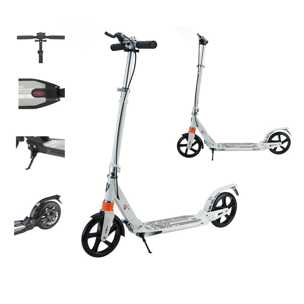 GLDDFDG Scooter for Kids Ages 8-12 & Scooter for Teens 12 Years and Up- Big Wheel Scooter for Stability - Adjustable Handlebar and Height- Foldable Kick Scooter Adult - for Riders Up to 220 Lbs,White