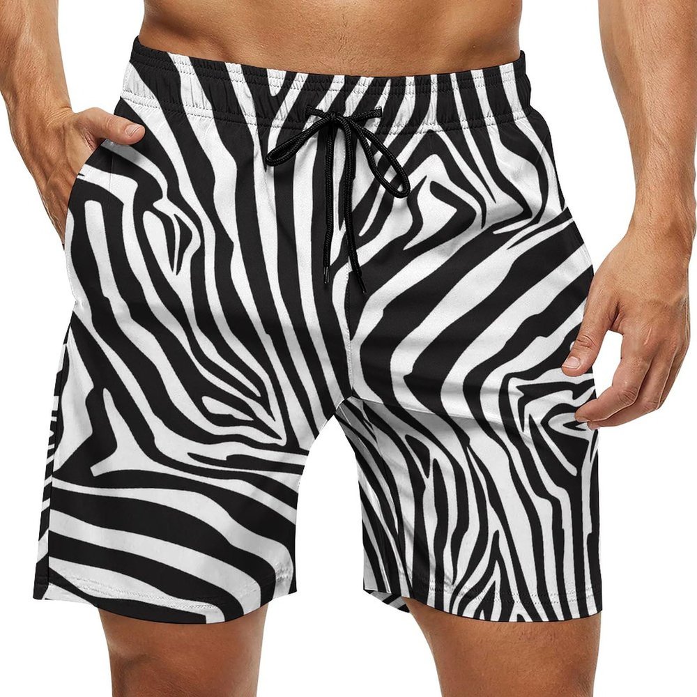 African Zebra Stripes Mens Swim Trunks Quick Dry Beach Shorts Casual Sports Board Shorts Swimwear with Pocket L