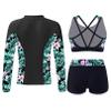 iiniim Kids Girls 3 Piece Swimwear Rash Guard Long Sleeve Shirt Shorts UPF 50+ Swimsuits Bathing Suit Zipper Lily 16 Years view 2