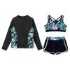 iiniim Kids Girls 3 Piece Swimwear Rash Guard Long Sleeve Shirt Shorts UPF 50+ Swimsuits Bathing Suit Zipper Lily 16 Years view 3