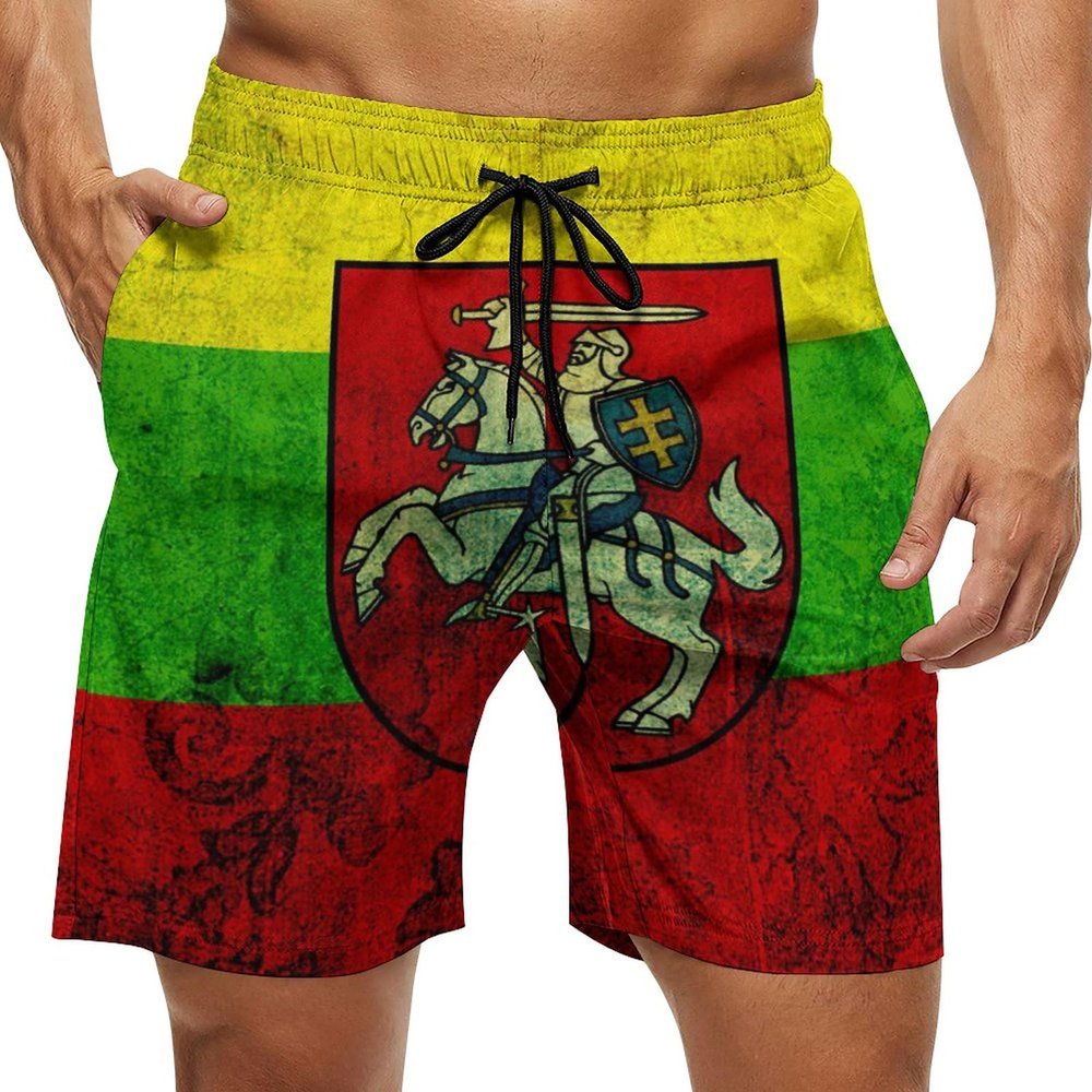 Lithuanian Flag Mens Swim Trunks Quick Dry Beach Shorts Casual Sports Board Shorts Swimwear with Pocket M