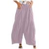 Akivide Womens Cotton Linen Baggy Wide Leg Pant High Waisted Loose Flowy Beach Summer Palazzo Trouser with Pockets view 1