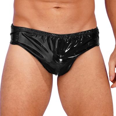 Agoky Men's Shiny Metallic Underwear Bulge Pouch Swim Briefs Trunks Elastic Waistband Underpants Black Large