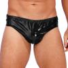 Agoky Men's Shiny Metallic Underwear Bulge Pouch Swim Briefs Trunks Elastic Waistband Underpants Black Large view 1