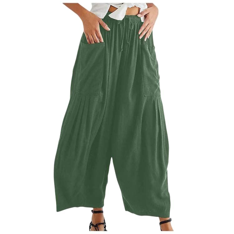 Akivide Womens Cotton Linen Baggy Wide Leg Pant High Waisted Loose Flowy Beach Summer Palazzo Trouser with Pockets