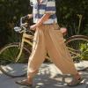 Akivide Womens Cotton Linen Baggy Wide Leg Pant High Waisted Loose Flowy Beach Summer Palazzo Trouser with Pockets view 3